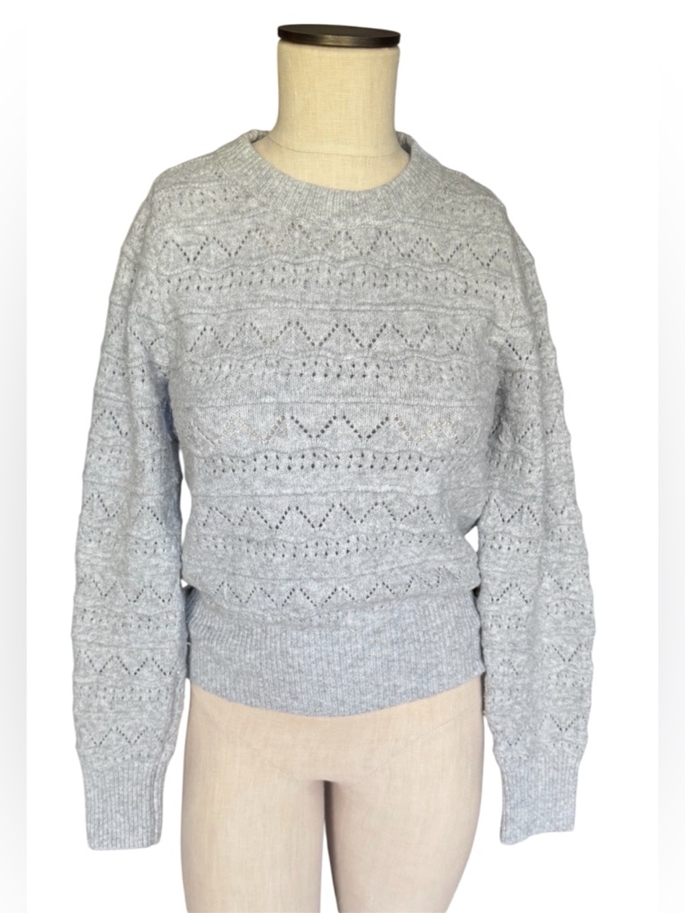 REBECCA MINKOFF Light Gray Pointelle Knit Modal Wool Blend Sweater Sz S